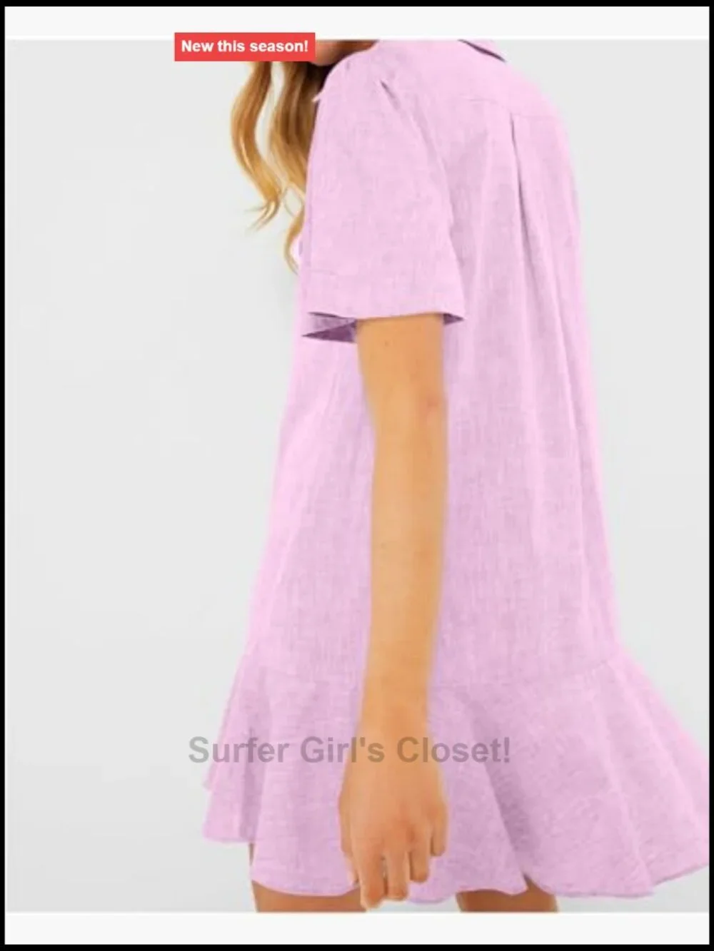 Women's Cotton Linen Short Sleeve Ruffle Hem Button Down Mini Shirt Dress
